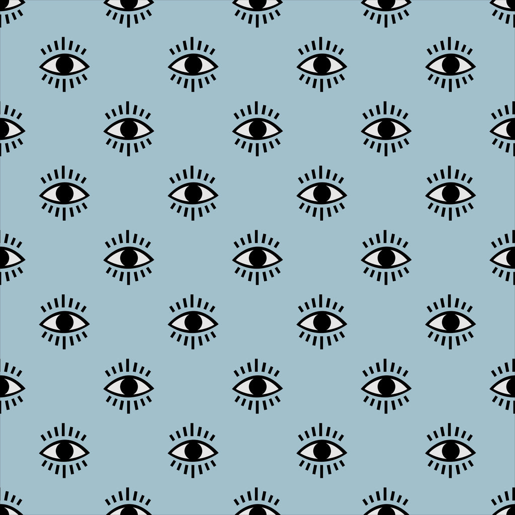 Mystic Eyes, peel and stick wallpaper, modern graphic wallpaper featuring repeating illustrated eyes with bold lashes