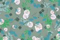 Sage Grove botanical wallpaper with chestnut and ginkgo leaves on a sage green ground
