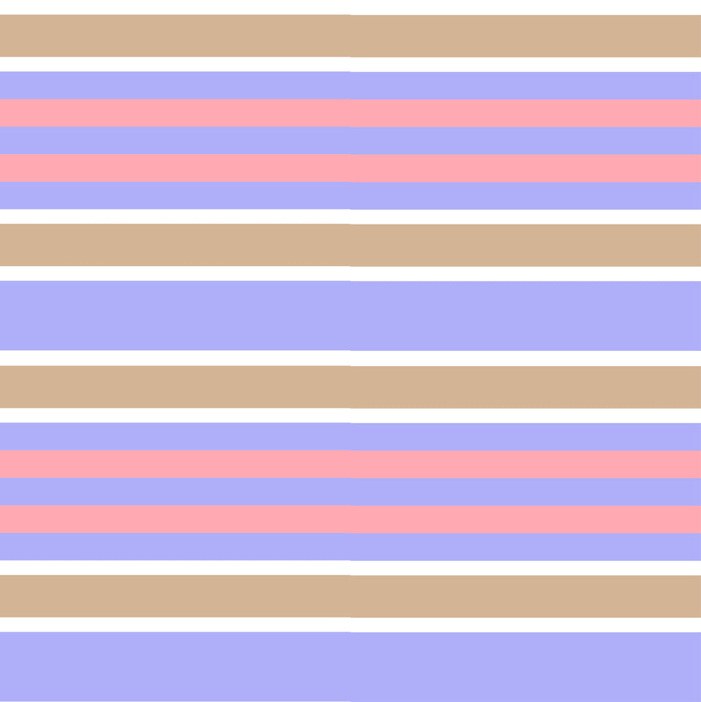 Coral Harmony, peel and stick wallpaper, playful horizontal stripes in coral pink, lavender, warm tan, and soft gray