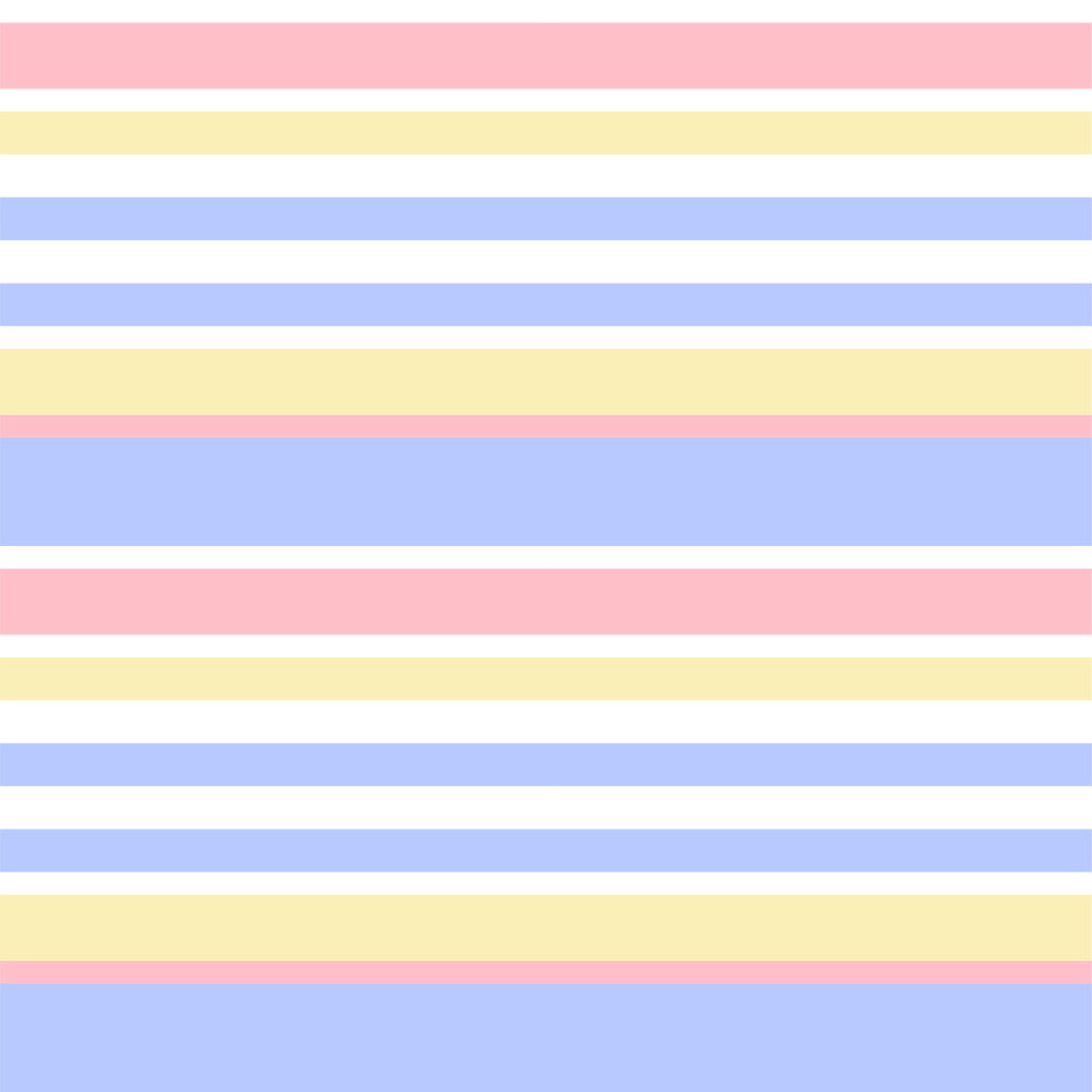 Candy Horizon, peel and stick wallpaper, soft horizontal stripes in blush pink, buttery yellow, powder blue