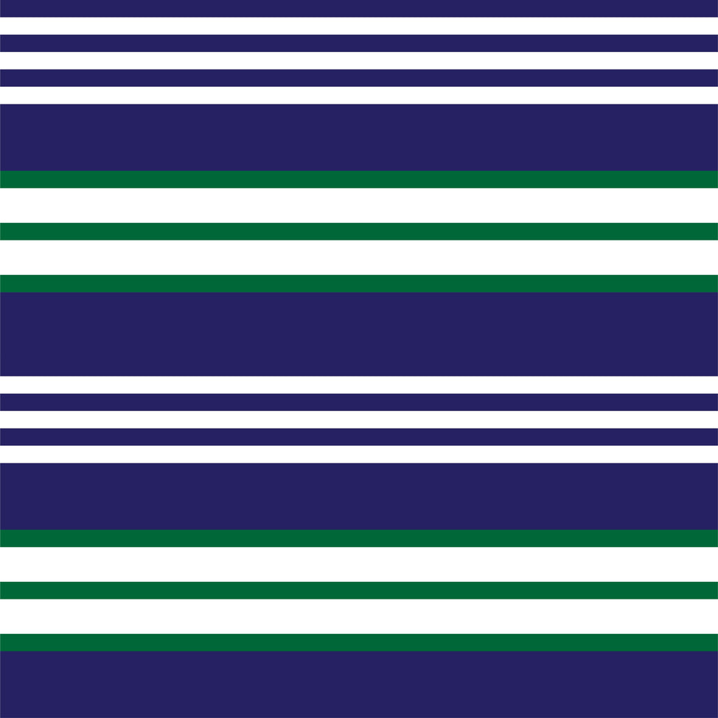 Evergreen Navy, peel and stick wallpaper, bold horizontal stripes in deep navy, evergreen green, and soft gray