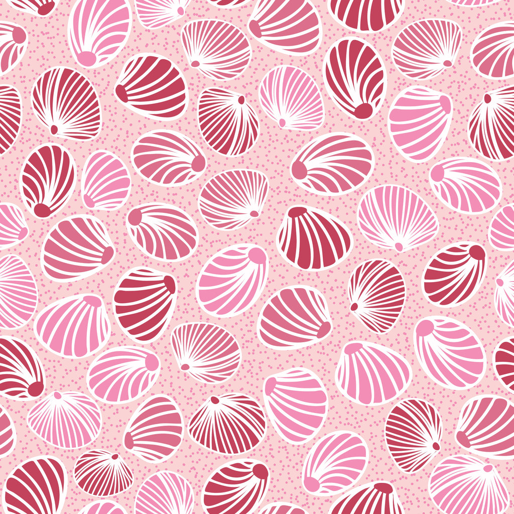 Blush Shells, peel and stick wallpaper, seashell pattern wallpaper in layered pink tones