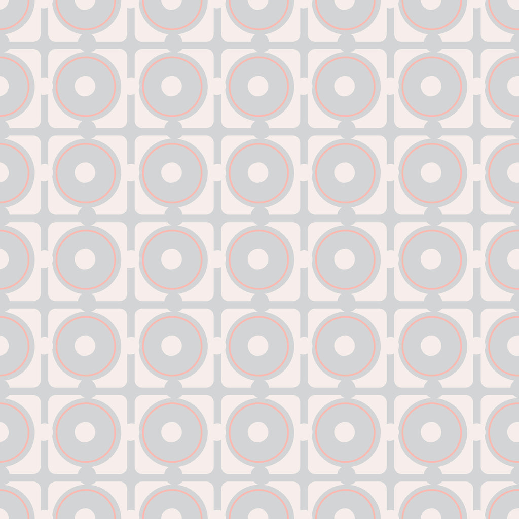 Retro Circles, peel and stick wallpaper, soft geometric circles framed within rounded squares create a charming