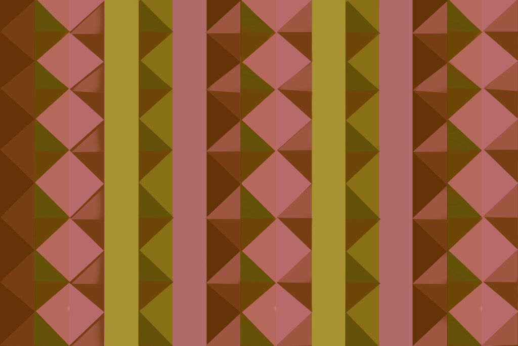 Retro Prism wallpaper with geometric triangles in olive and pink