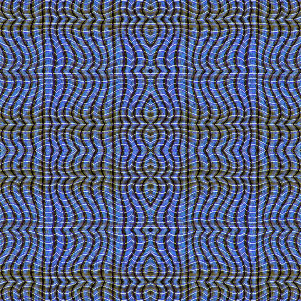 Indigo Weave, peel and stick wallpaper, intricate waves interlock in a rhythmic grid, blending deep indigo blues