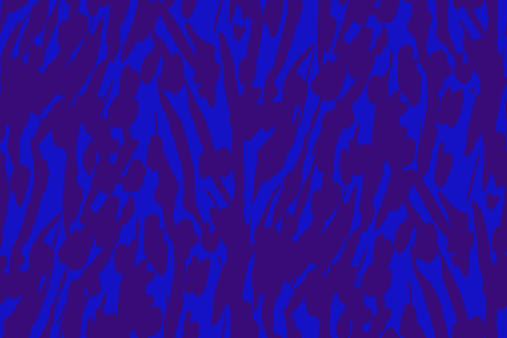 Indigo Silhouettes, peel and stick wallpaper, bold botanical silhouettes sweep across a deep vibrant background