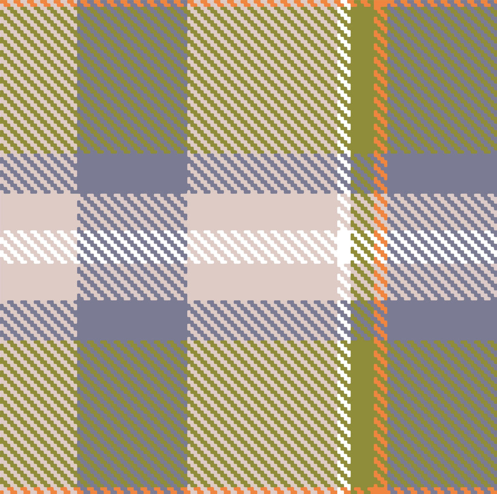 Earthy Plaid, peel and stick wallpaper, a modern plaid pattern blends earthy greens, muted blues, and soft beige tones