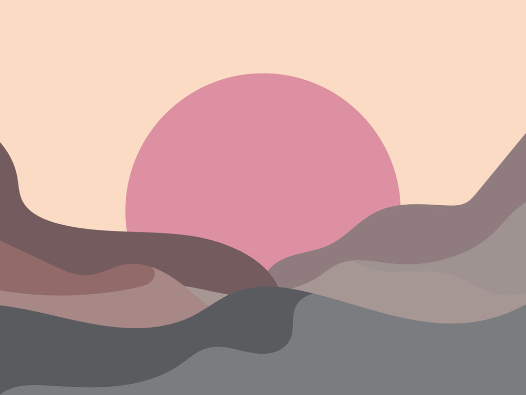 Rose Valley, wallpaper mural, layered valleys flow beneath a soft rose sun, blending muted earth tones with gentle curves
