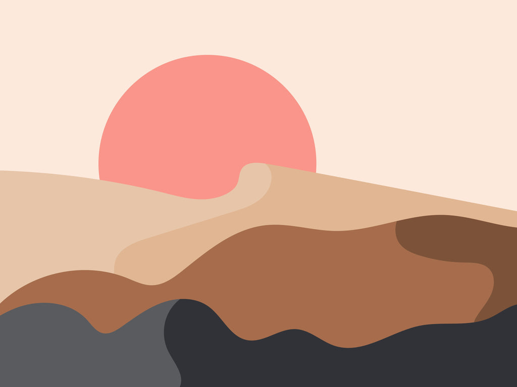 Desert Ember, wallpaper mural, a warm desert landscape unfolds with flowing dunes and a soft coral sun