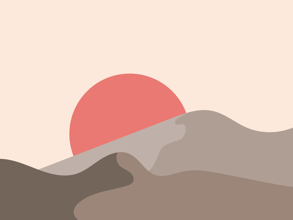 Silent Dunes, wallpaper mural, a calm desert scene unfolds with soft, layered dunes and a muted coral sun