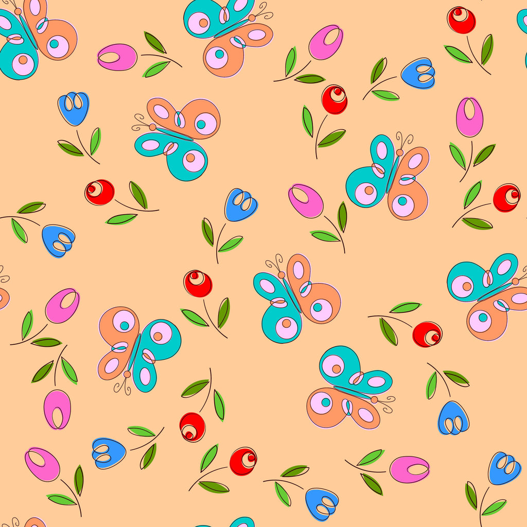 Butterfly Garden, peel and stick wallpaper, delightful butterflies flutter among playful flowers and berries, forming