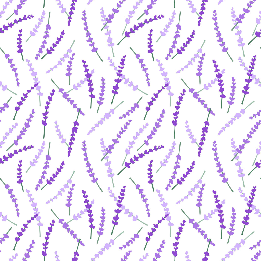 Lavender Fields, peel and stick wallpaper, slender lavender sprigs scatter gracefully across a soft background