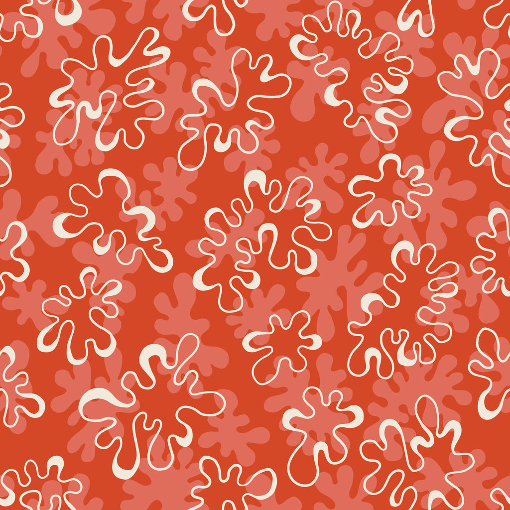 Coral Splash, peel and stick wallpaper, energetic coral inspired wallpaper featuring flowing organic shapes