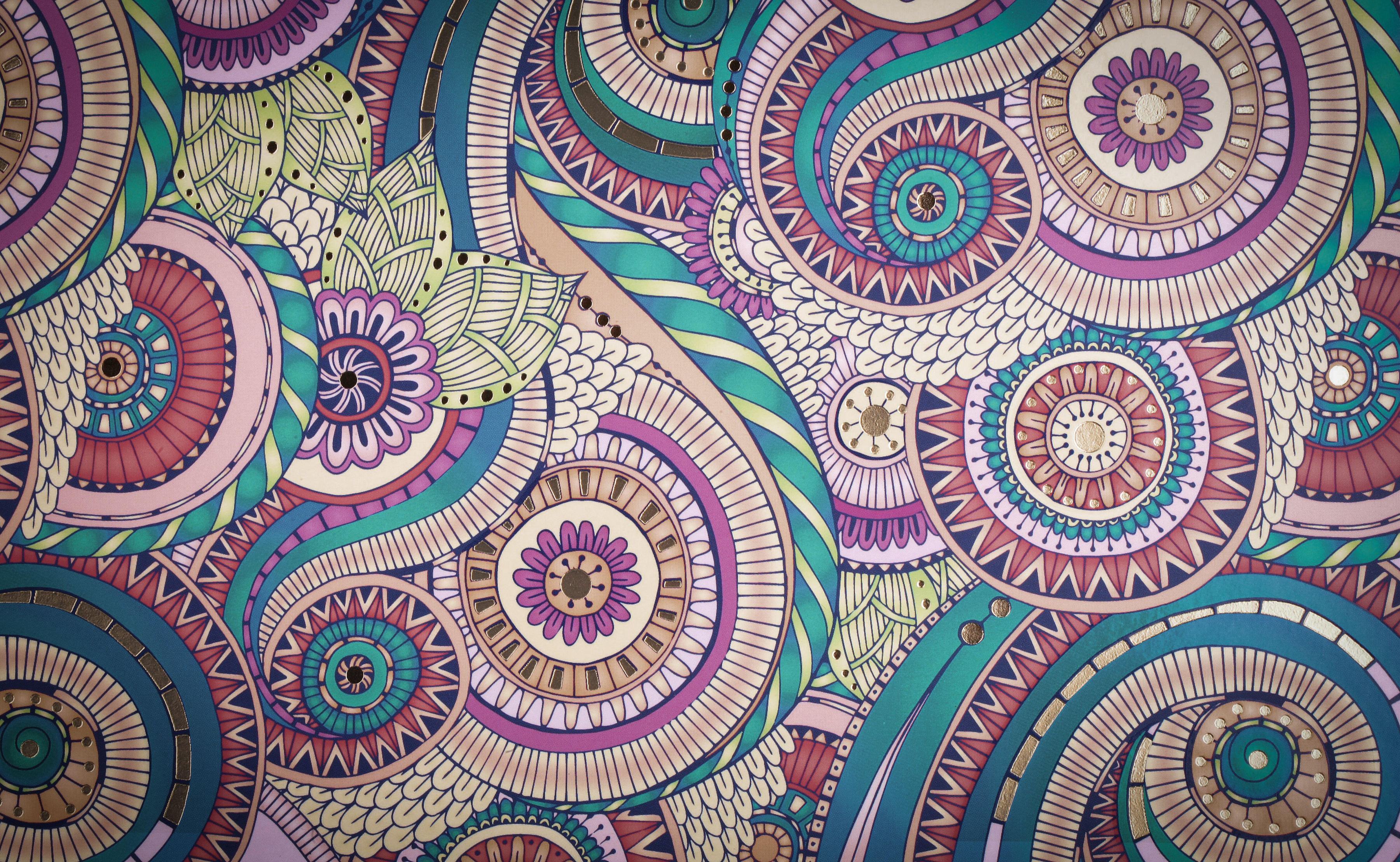 Boho Mandala wallpaper in teal and purple paisley