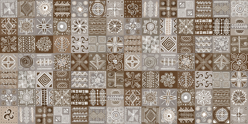 Tribal Patchwork wallpaper with brown and cream tribal tiles