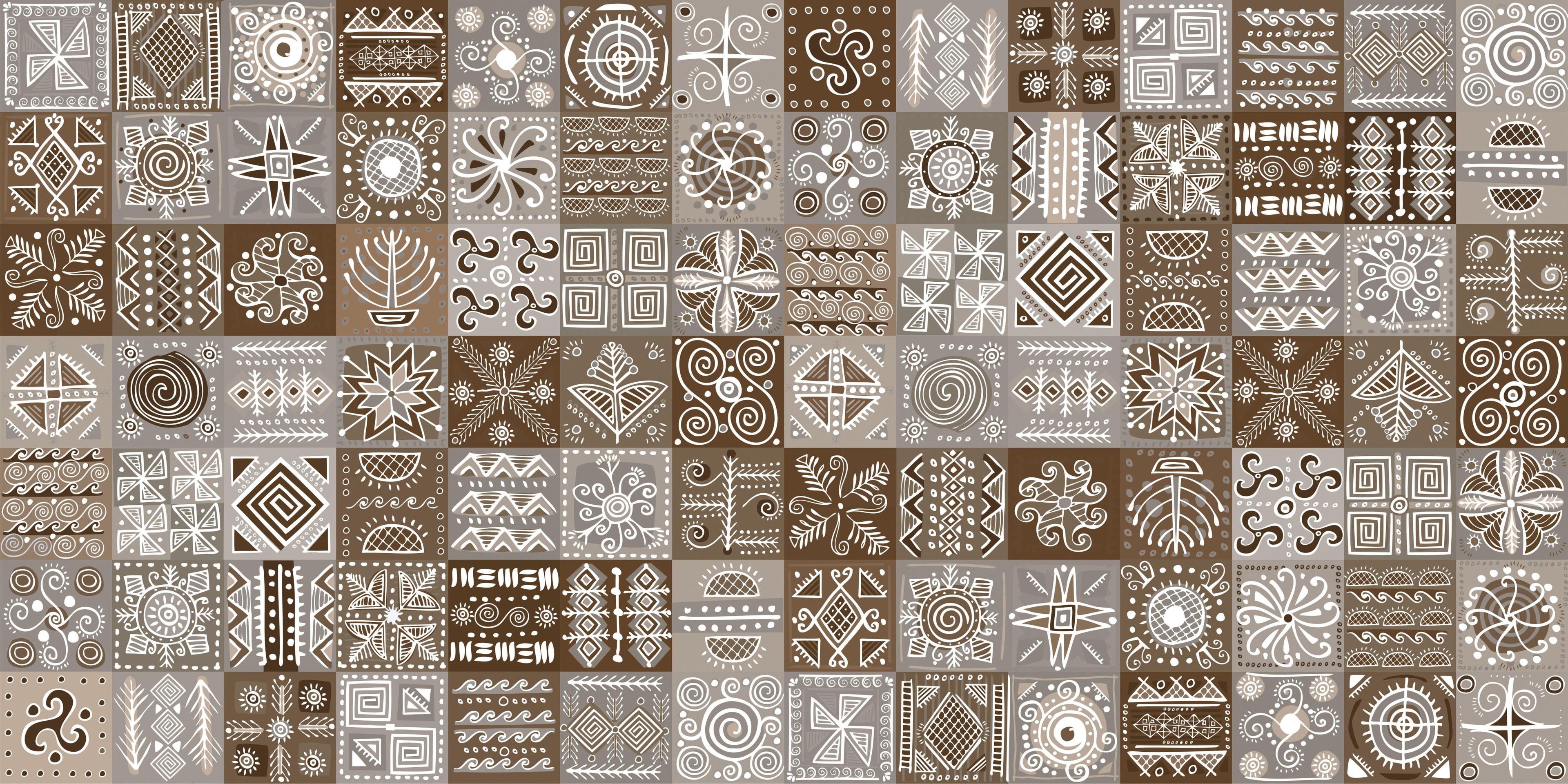 Tribal Patchwork wallpaper with brown and cream tribal tiles