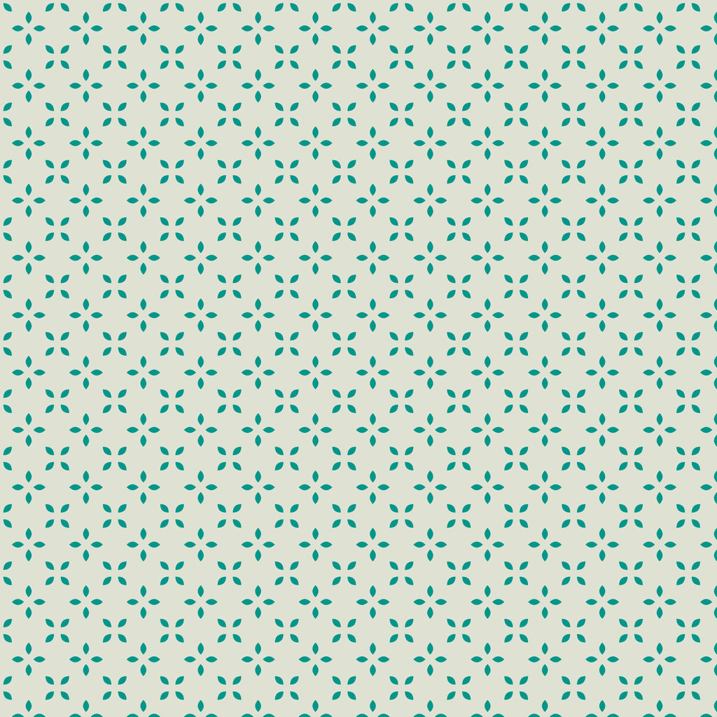 Teal Petals, peel and stick wallpaper, repeating floral geometric wallpaper featuring delicate teal petal shapes arranged