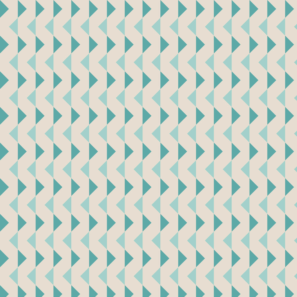 Arrow Rhythm, peel and stick wallpaper, geometric wallpaper showcasing repeating teal arrow shapes layered in vertical