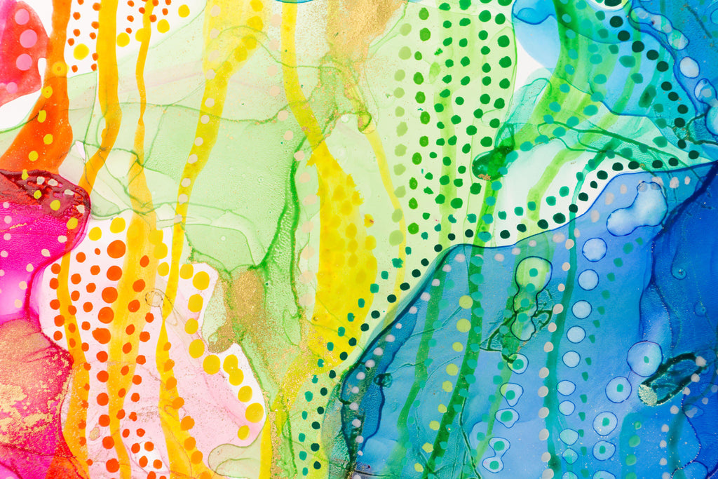 Prism Flow, peel and stick wallpaper, vibrant watercolor layers flow together in a joyful spectrum of citrus yellow