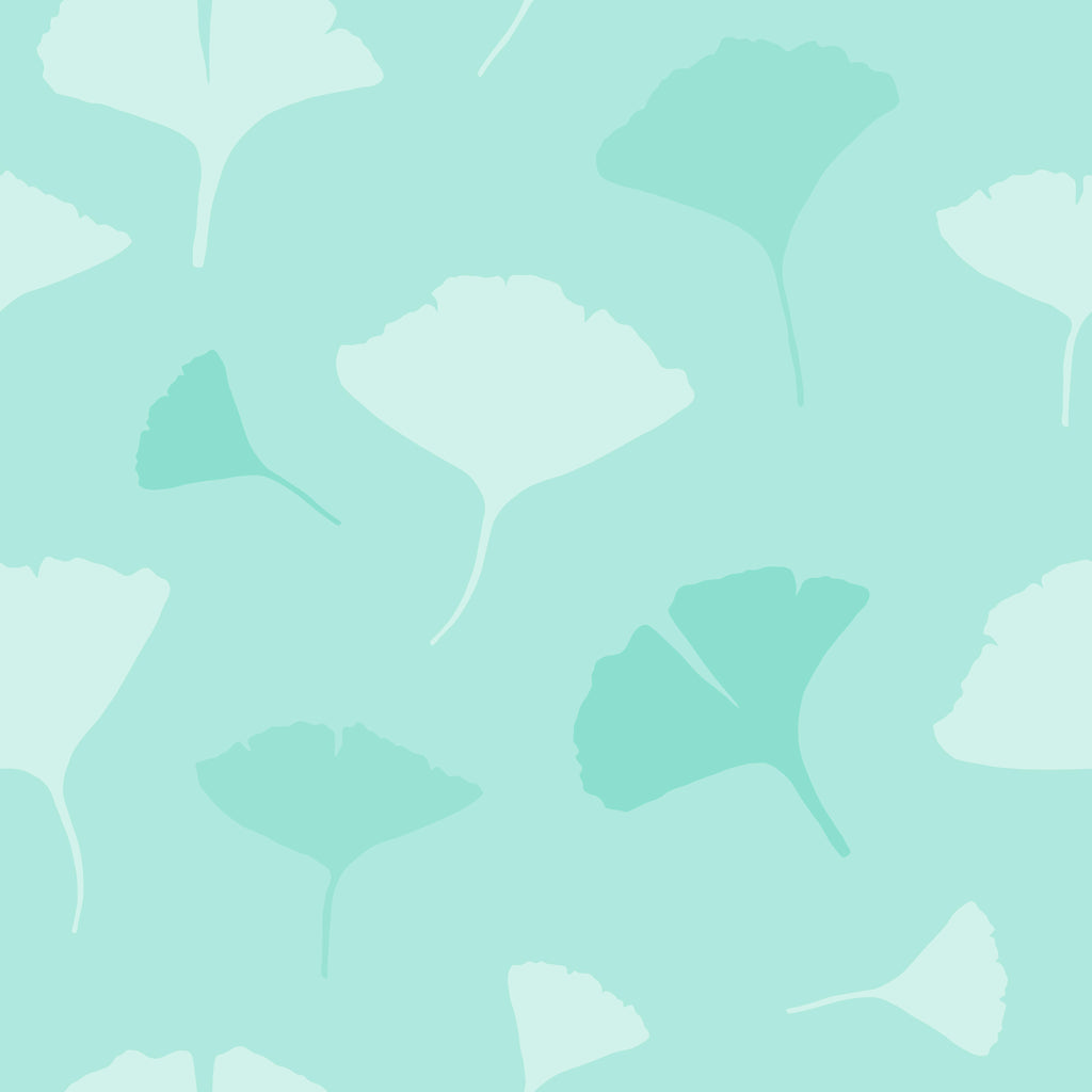 Mint Leaves, peel and stick wallpaper, large stylized leaves drift across a soft mint background, creating a calm