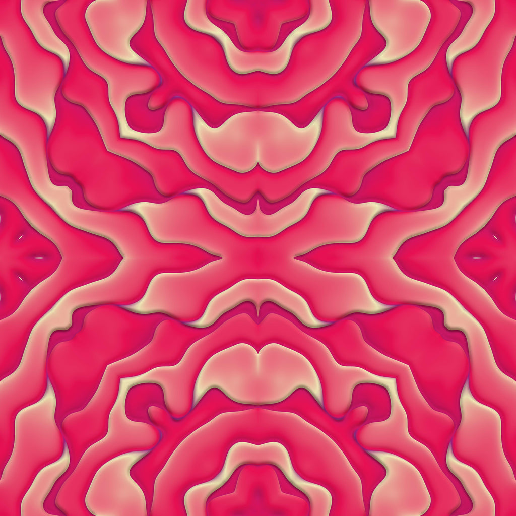 Crimson Mirage, peel and stick wallpaper, fluid layers of rose and blush ripple in mirrored harmony, creating a bold yet