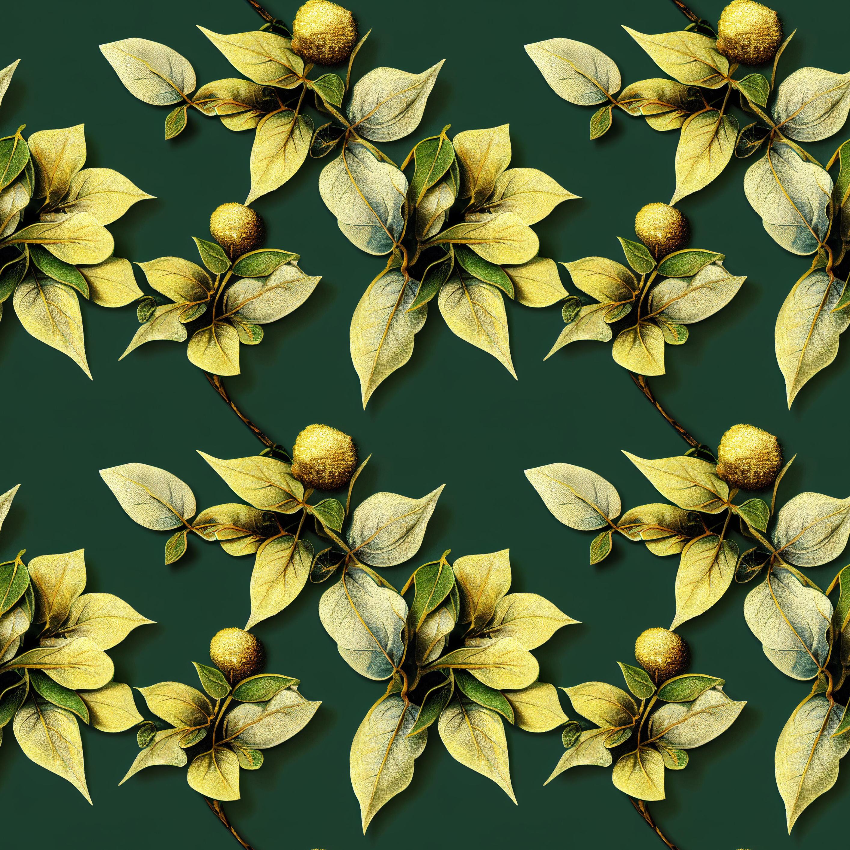 Golden Leaf wallpaper with golden leaves on forest green