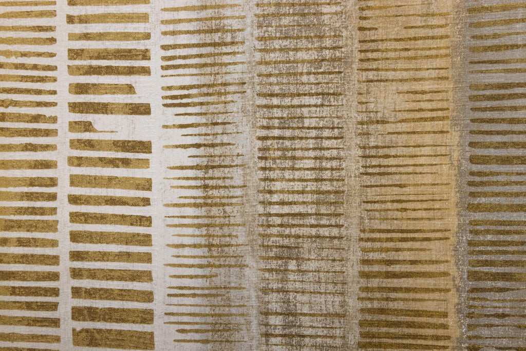 Gilded Strata, peel and stick wallpaper, interiors with hand brushed horizontal bands layered across a soft linen ground