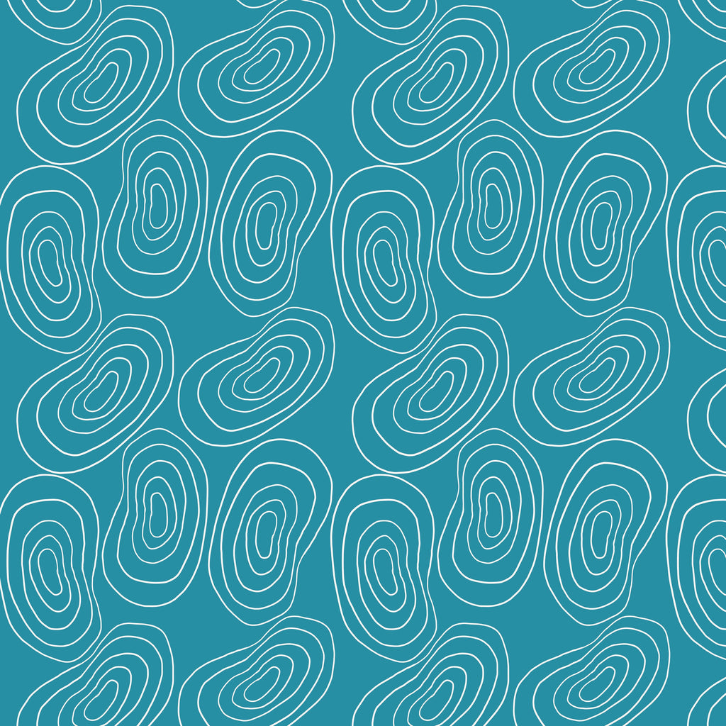 Contour Drift, peel and stick wallpaper, flowing contour lines drift across a rich teal backdrop, creating a modern, map