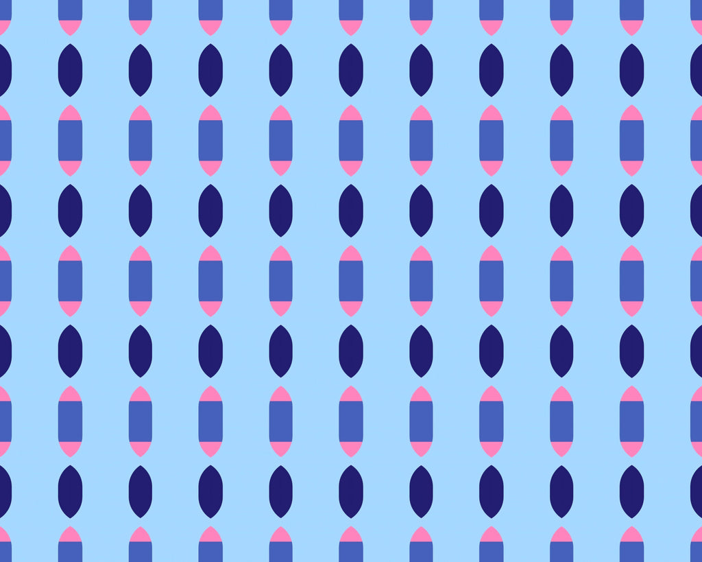 Candy Capsules, peel and stick wallpaper, playful geometric wallpaper featuring vertical capsule shapes in navy and pink