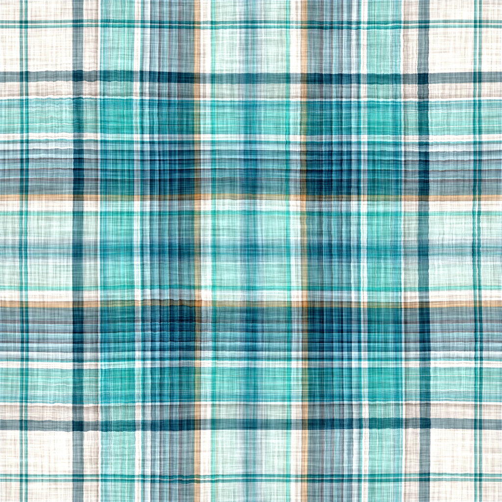 Coastal Plaid, peel and stick wallpaper, soft plaid wallpaper blending watercolor textures and intersecting lines