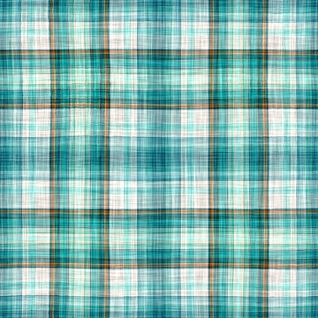 Seaside Checks, peel and stick wallpaper, plaid wallpaper featuring layered teal hues and softly blended lines