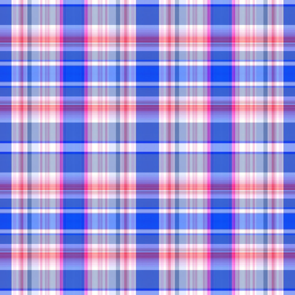 Electric Plaid, peel and stick wallpaper, vibrant plaid wallpaper combining bold blue tones with soft pink and white lines