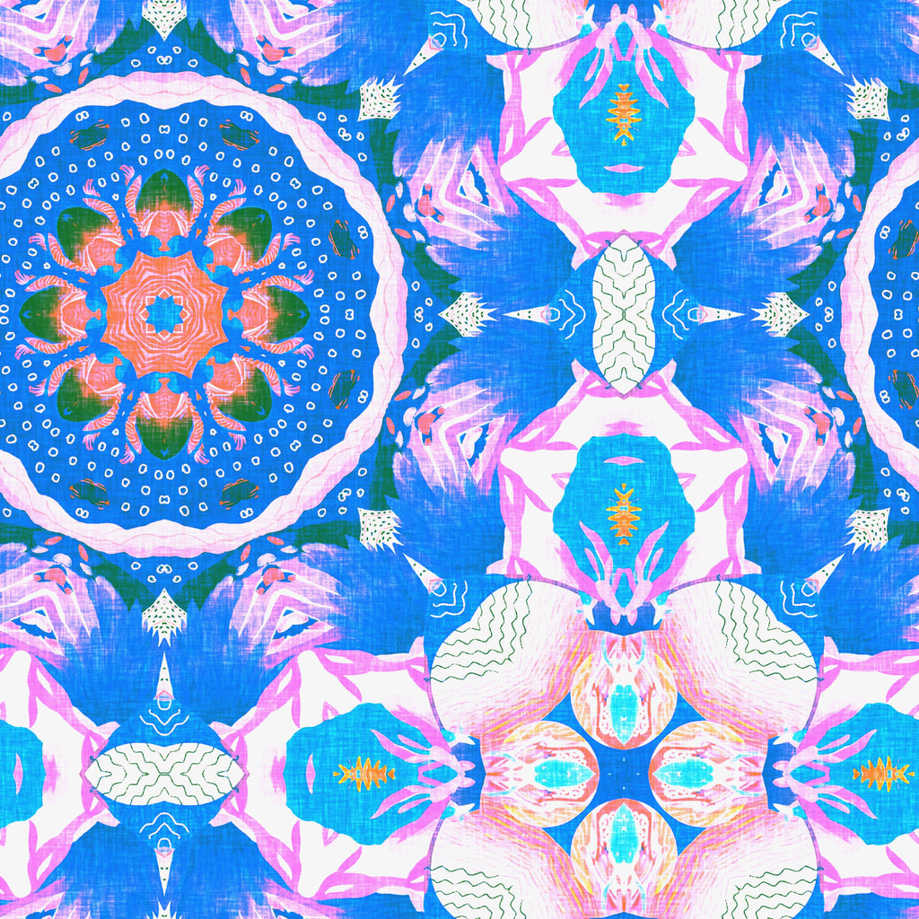 Ocean Mandala, peel and stick wallpaper, artistic wallpaper featuring kaleidoscopic ocean motifs and mandala-inspired