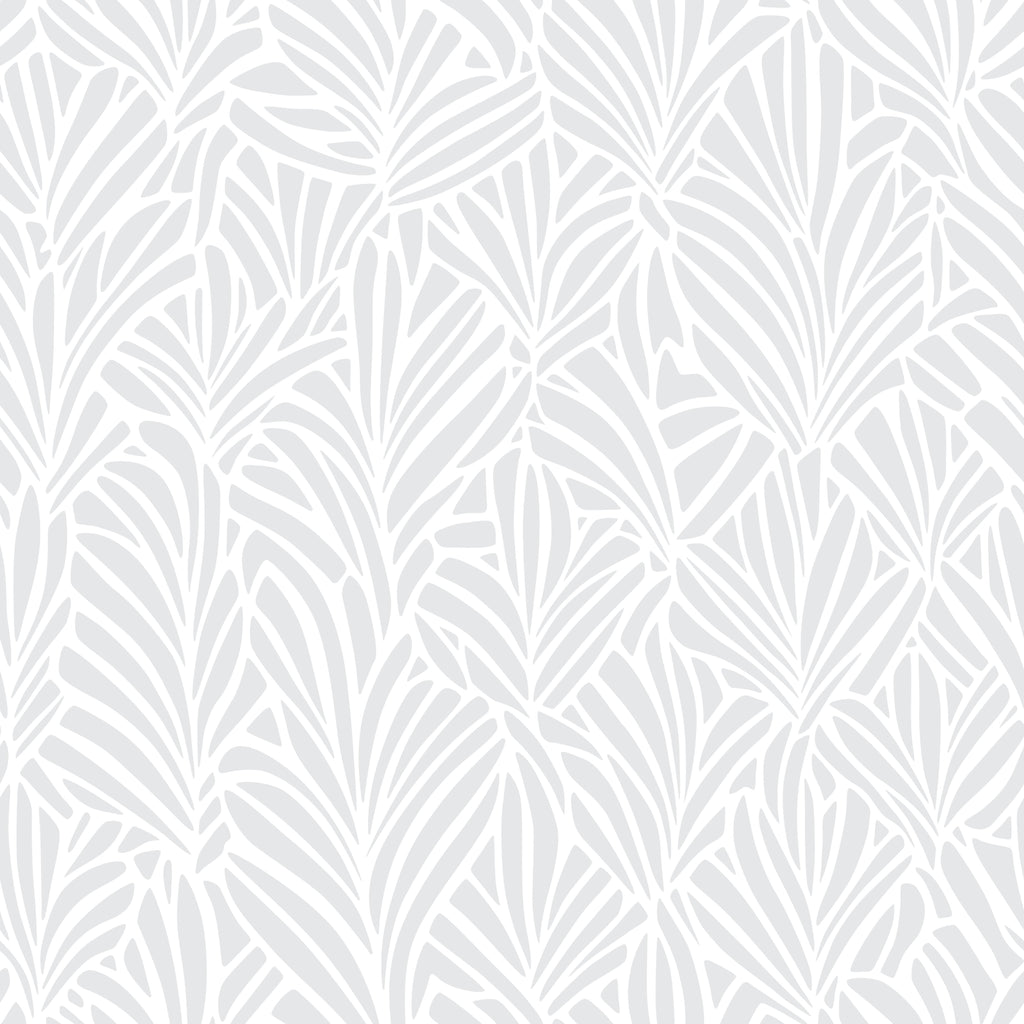 Silver Fronds, peel and stick wallpaper, refined botanical wallpaper featuring layered palm-leaf silhouettes