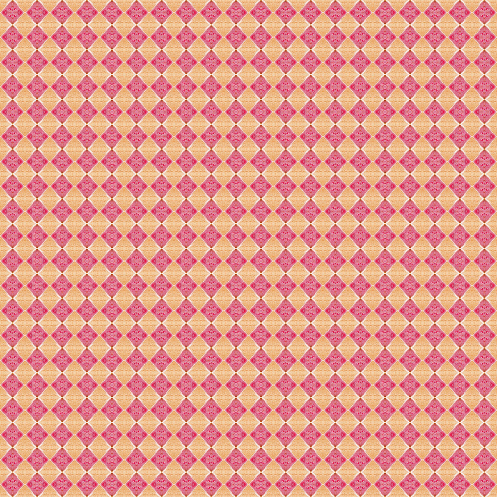 Rosy Lattice, peel and stick wallpaper, a cheerful diamond grid blends warm peach tones with rosy pink accents