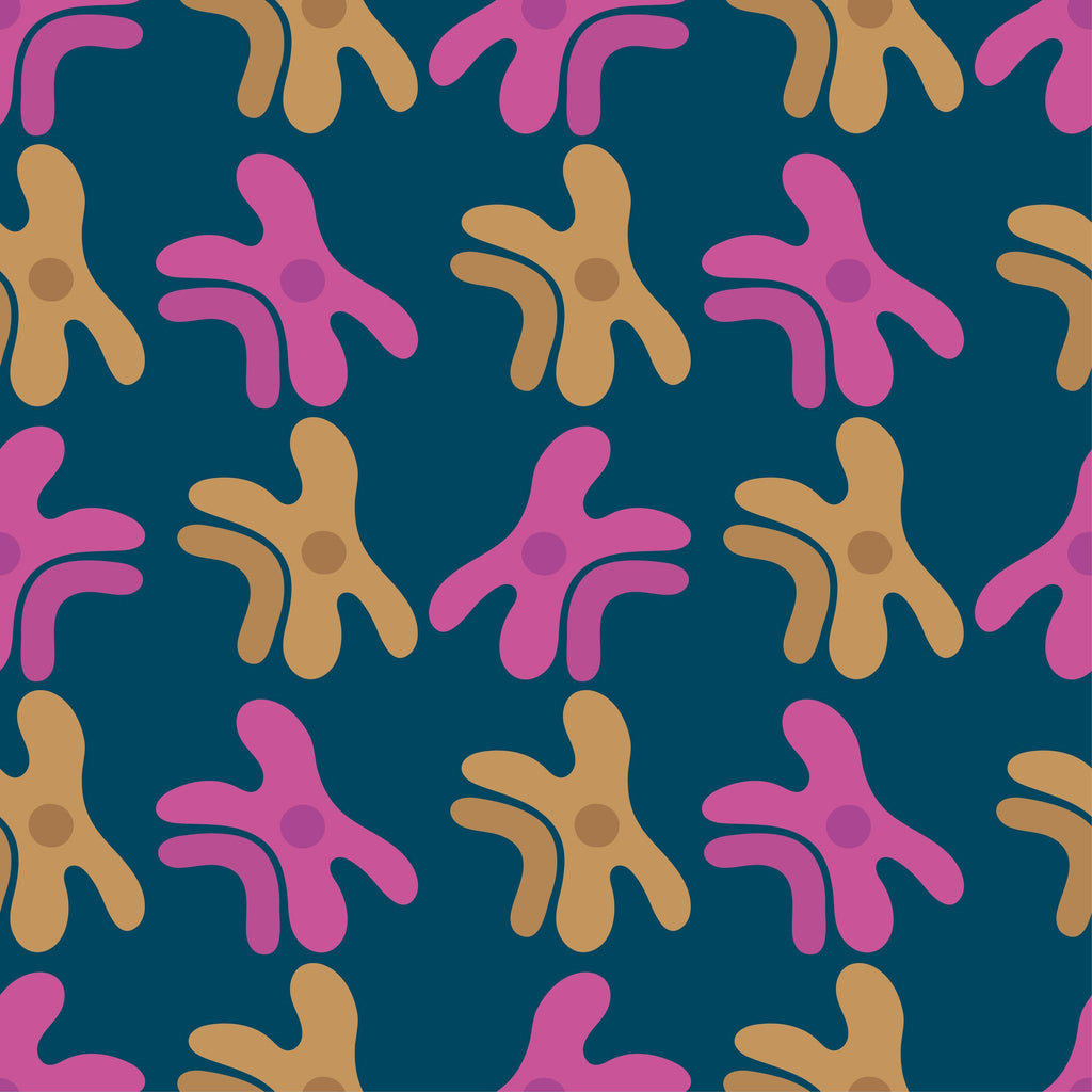 Playful Splashes, peel and stick wallpaper, rounded abstract splash shapes in rose and caramel tones repeat