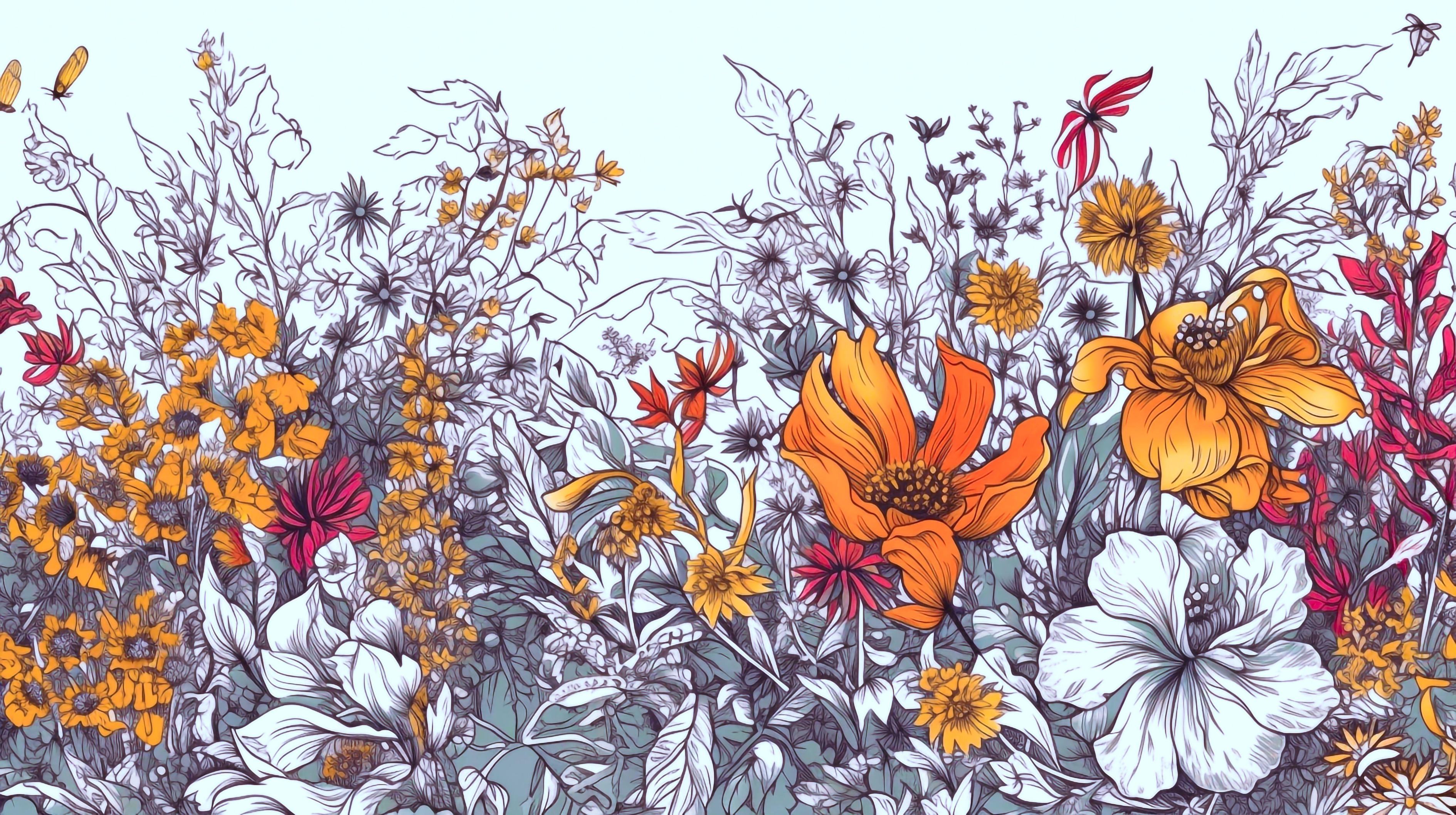 Wildflower Meadow wallpaper with illustrated meadow flowers