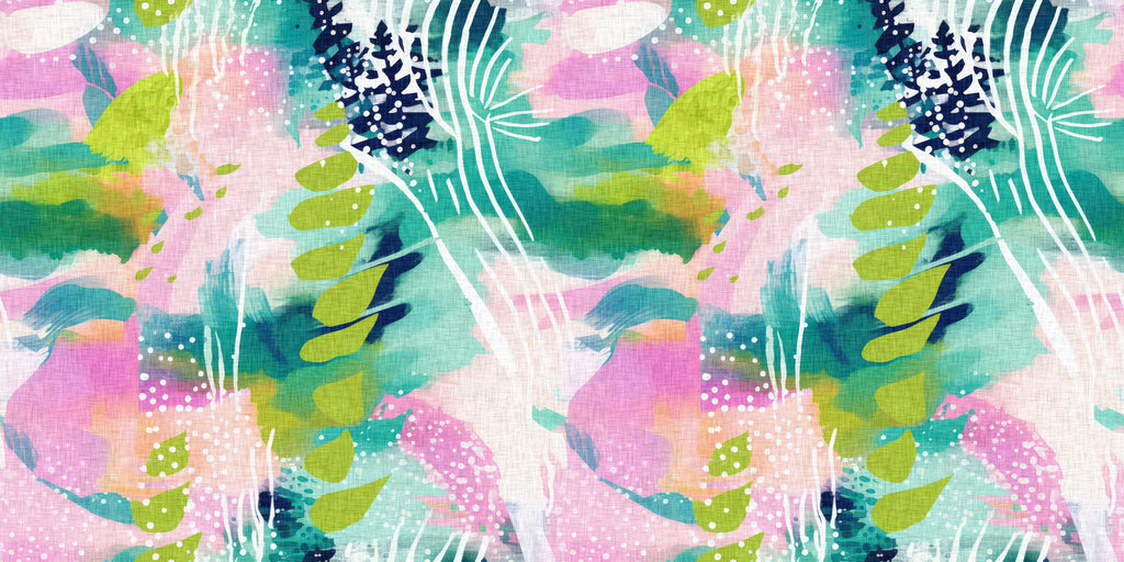 Tropical Blush, peel and stick wallpaper, botanical wallpaper featuring watercolor leaves and abstract floral textures