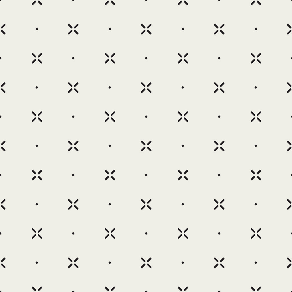Ink Crosses, peel and stick wallpaper, small hand-drawn crosses and dots repeat across a soft neutral background