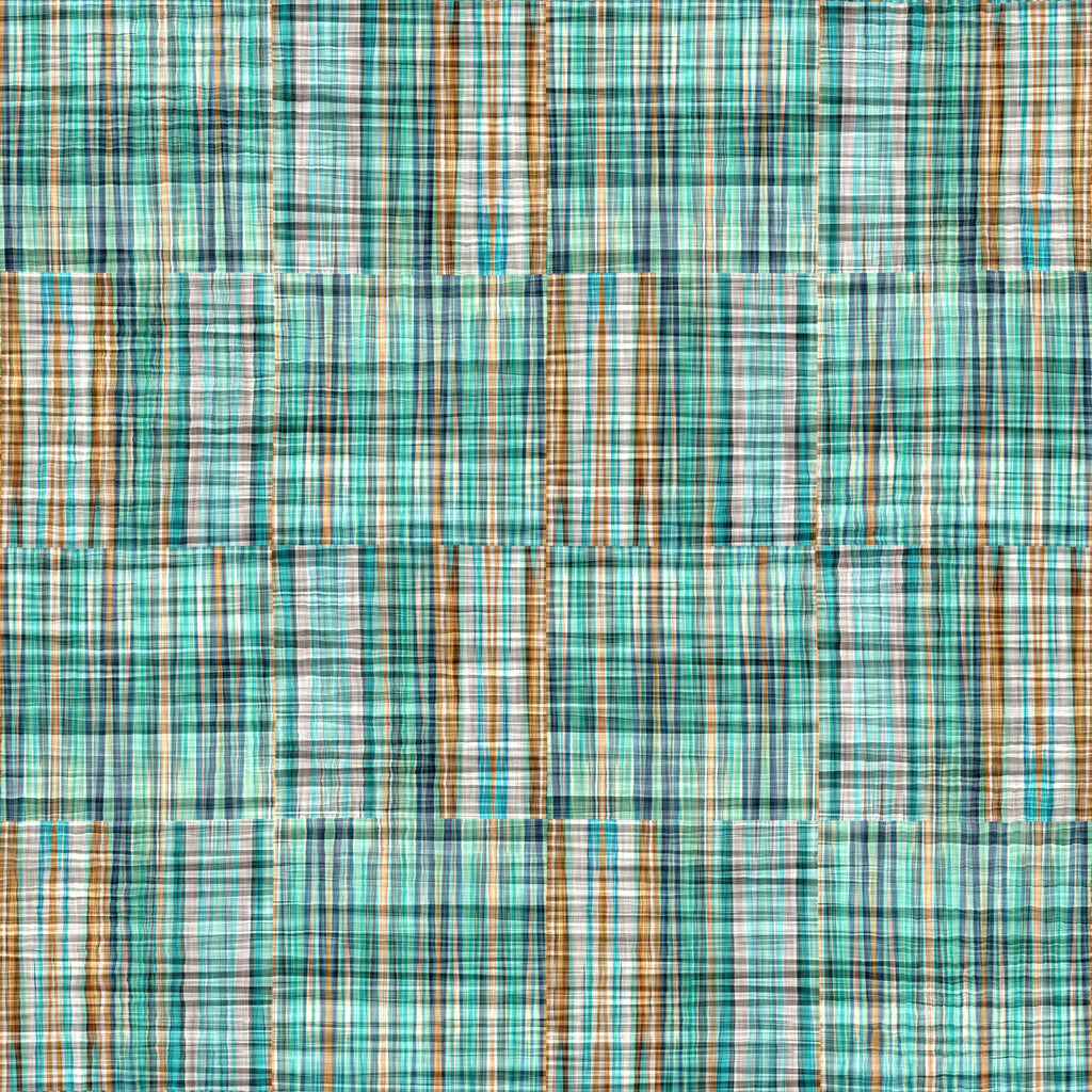 Teal Patchwork, peel and stick wallpaper, plaid wallpaper designed in a patchwork-style pattern