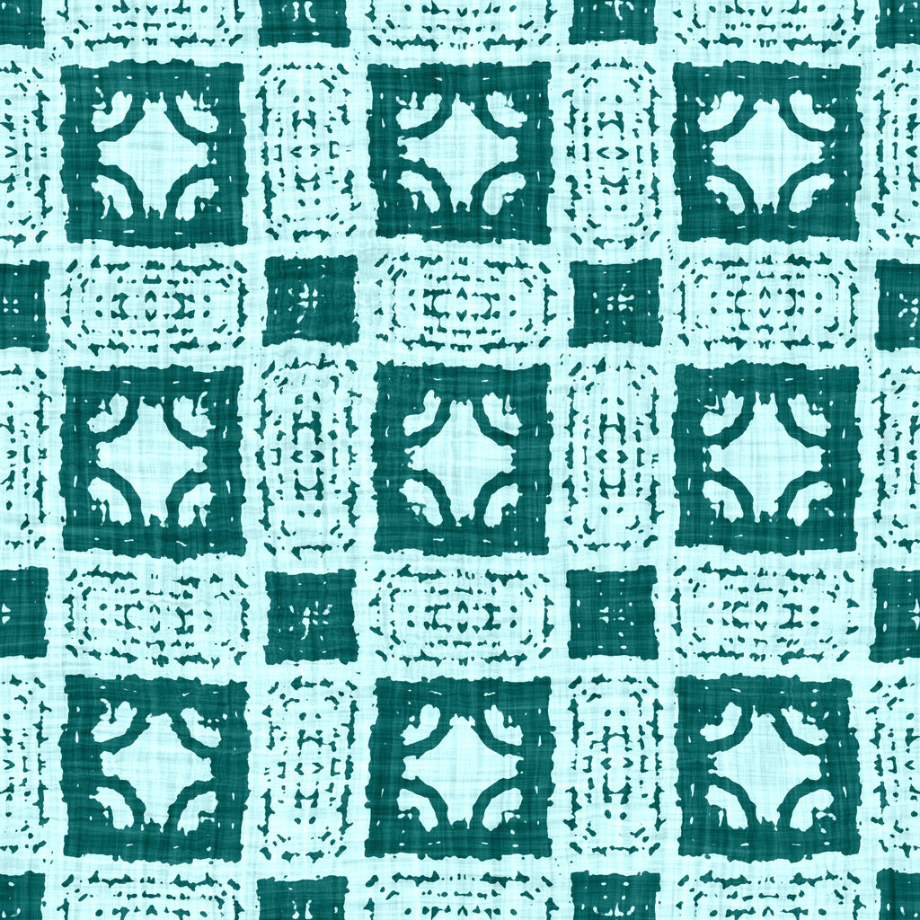 Teal Tiles, peel and stick wallpaper, tile-inspired wallpaper featuring hand-painted geometric blocks and textured brush
