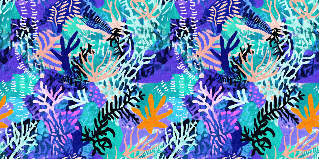 Coral Twilight, peel and stick wallpaper, vibrant underwater-inspired wallpaper featuring layered coral silhouettes