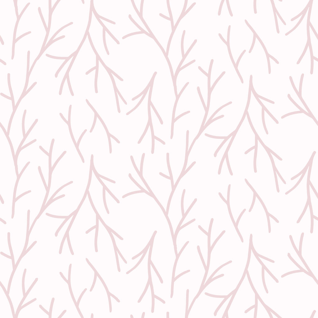 Blush Branches, peel and stick wallpaper, delicate blush branch lines repeat across a soft neutral background