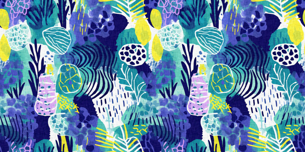Ocean Collage, peel and stick wallpaper, abstract wallpaper featuring layered botanical and coral-inspired shapes