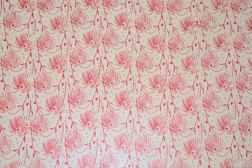 Blush Fern wallpaper with feathery coral fronds on cream
