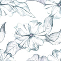 Magnolia Sketch wallpaper with blue-grey blooms on white