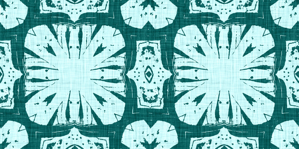 Aqua Medallion, peel and stick wallpaper, decorative wallpaper featuring bold medallion-inspired shapes arranged