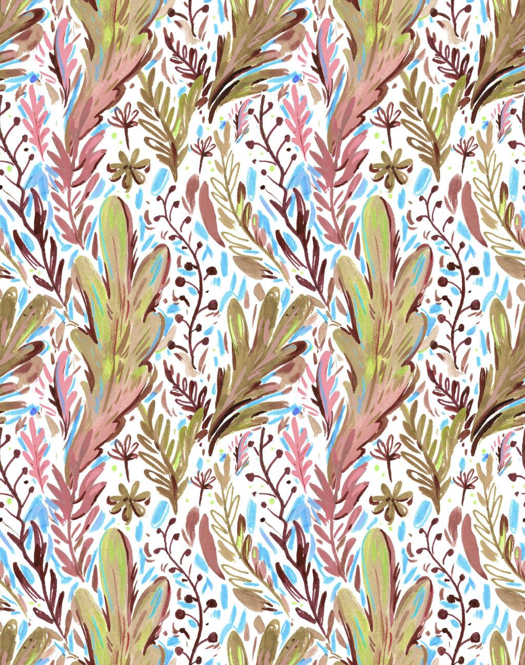 Botanic Sprigs wallpaper with watercolour foliage on cream