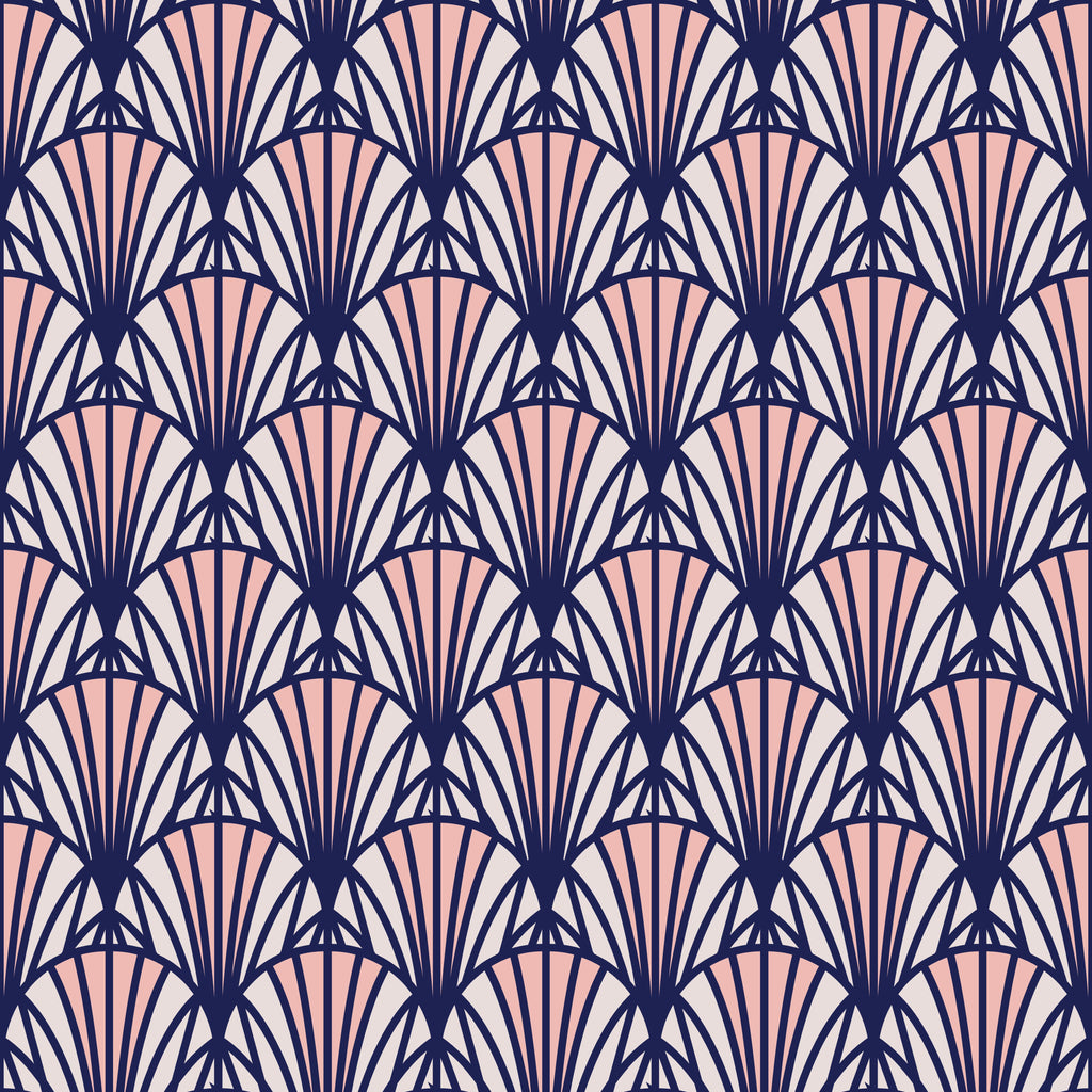Deco Fans, peel and stick wallpaper, elegant Art Deco fans repeat in graceful symmetry, blending vintage glamour