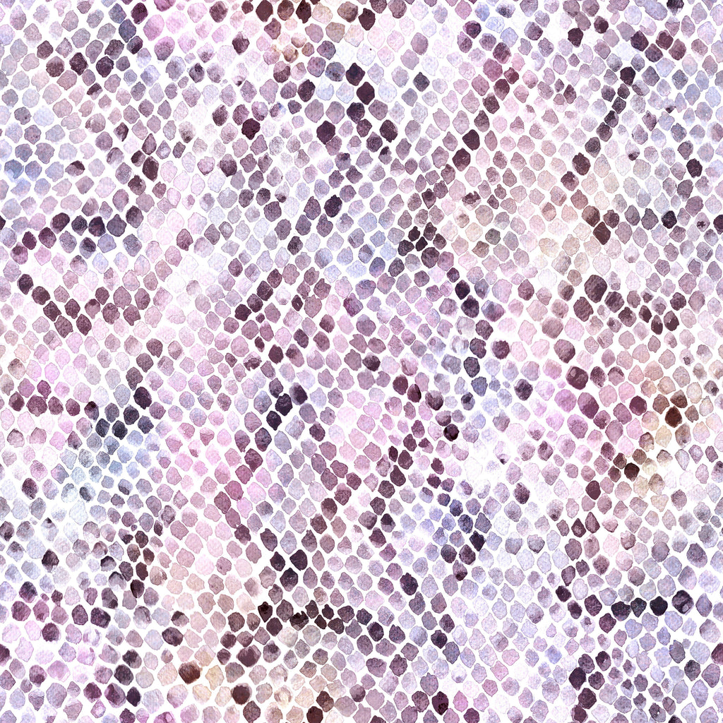 Amethyst Scales, peel and stick wallpaper, watercolor scale-like textures in layered shades of violet, plum, and lavender